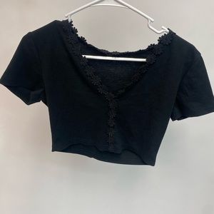 SHEIN - simple black crop top with floral detailing